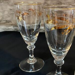* 1950’s vintage Libby cordial glass set of 2 wheat gold detail